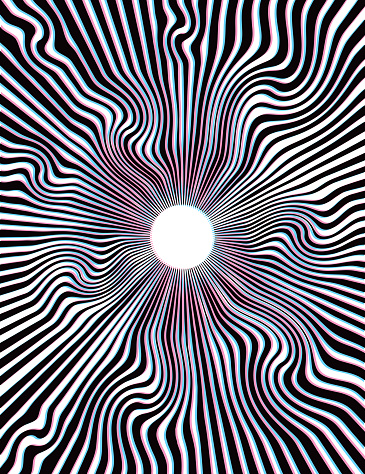 Psychedelic Sun with Rippled Sunbeams with Glitch Technique