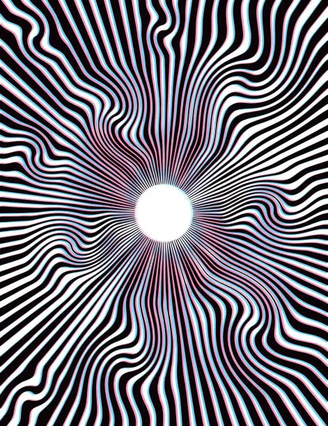 Vector illustration of Psychedelic Sun with Sunbeams with Glitch Technique