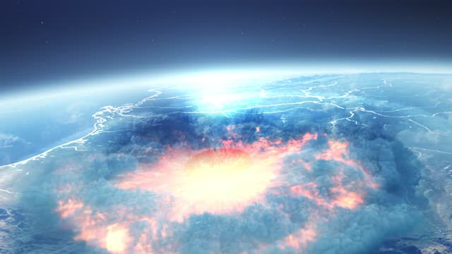 Massive explosion with large shockwave on earth from outer space,