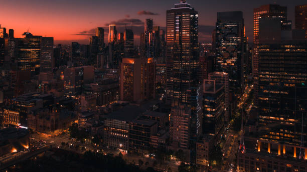 istock Melbourne City Skyline Panoramic View at sunset. 1455168068