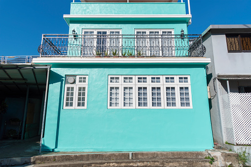 Exterior of colorful house in Shek O village in Hong Kong