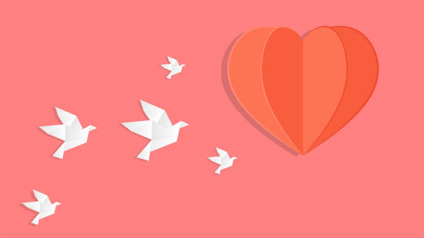 istock Valentine's card vector. Origami Happy Valentine's day greeting. Valentine day poster. Flying Love Birds in paper cut style. Paper style realistic valentines day card design. Paper bird. 1455170083