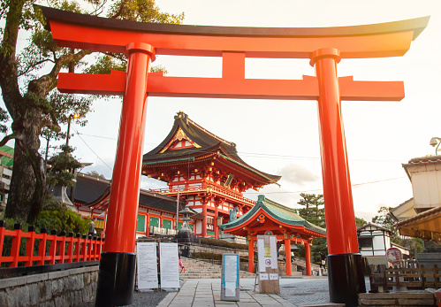 kyoto,Japan -December,21:The most beautiful viewpoint of Fushimi Inari Taisha(Fushimi Inari Shrine) is a popular tourist destination in Kyoto, Japan.(The Japanese text mean :bless you)