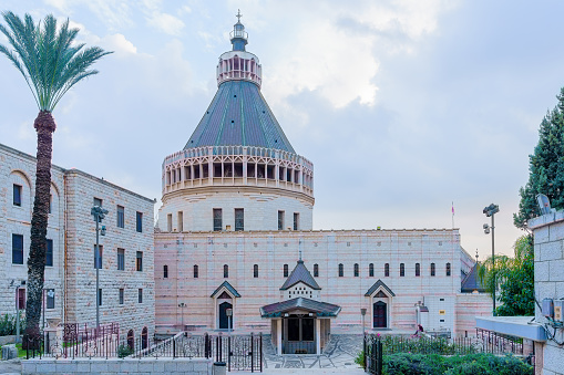 View of the Basilica of the Annunciation and its yard, in Nazareth, Israel