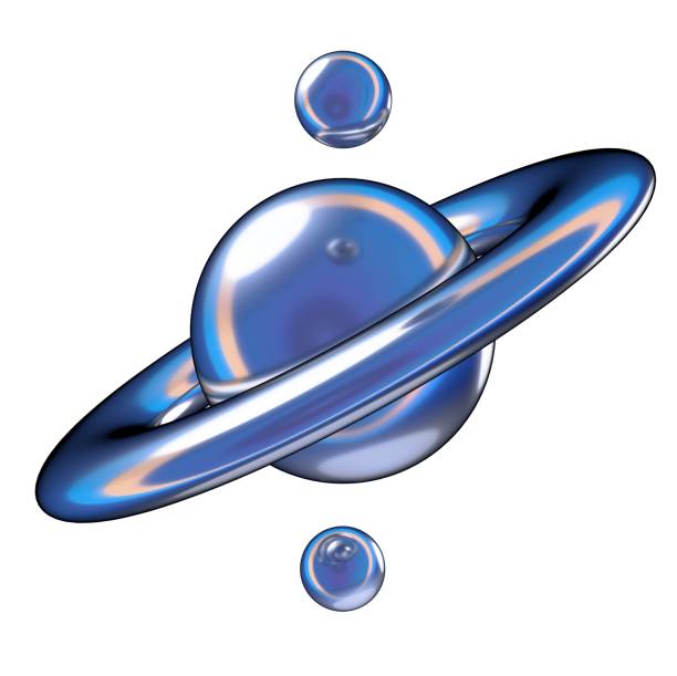 Blue Metallic Saturn model-like contemporary art geometry Abstract, dramatic, passionate, luxurious and exclusive isolated 3D rendering graphic design elemental background material