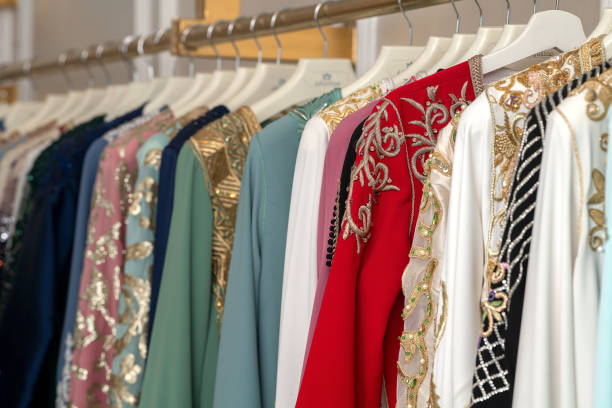 istock Dresses on hangers in a clothing store 1455181040
