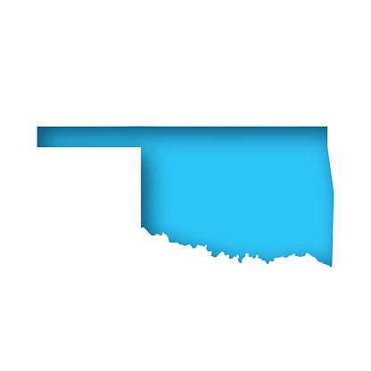 Map of Oklahoma cut out on a blank white paper with a blue background. Modern and trendy paper cutout effect. Vector Illustration (EPS file, well layered and grouped). Easy to edit, manipulate, resize or colorize. Vector and Jpeg file of different sizes.