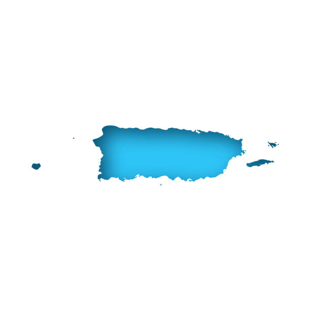 Puerto Rico map - White paper cut out on blue background Map of Puerto Rico cut out on a blank white paper with a blue background. Modern and trendy paper cutout effect. Vector Illustration (EPS file, well layered and grouped). Easy to edit, manipulate, resize or colorize. Vector and Jpeg file of different sizes. puerto rico silhouette stock illustrations