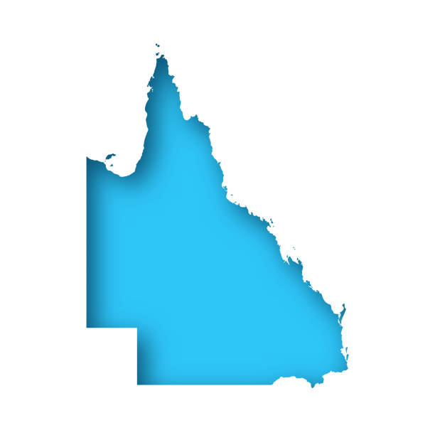 ilustrações de stock, clip art, desenhos animados e ícones de queensland map - white paper cut out on blue background - queensland