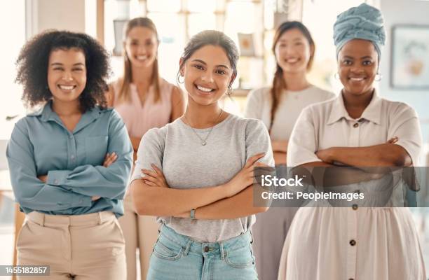 Women Empowerment Business People Portrait And Diversity Collaboration And Motivation Employee Engagement And Solidarity Of Office Teamwork Happy Female Group Of Staff In Startup Marketing Agency Stock Photo - Download Image Now