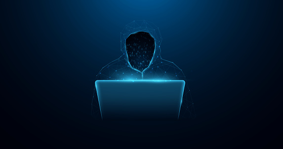 Hacking Frame Low Polygon Wireframe Hacker Behind A Laptop Monitor Cyber Crime Vector ...