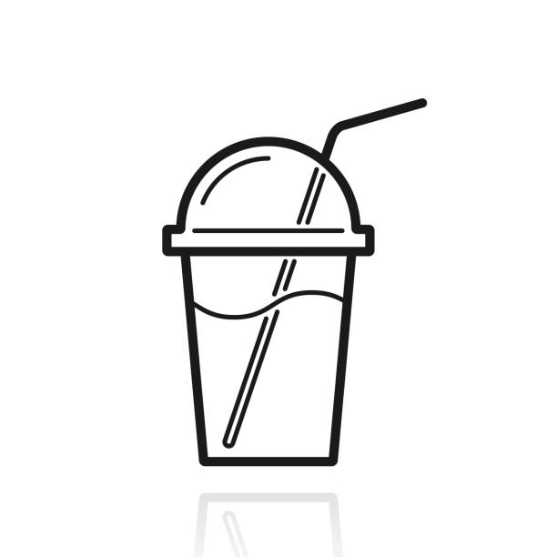 ilustrações de stock, clip art, desenhos animados e ícones de cup with straw. icon with reflection on white background - malt white background alcohol drink