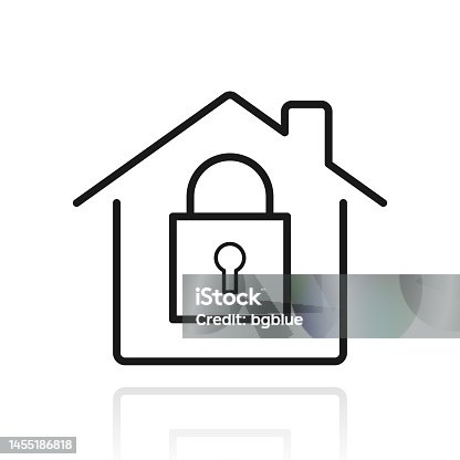 istock Home security - House with padlock. Icon with reflection on white background 1455186818