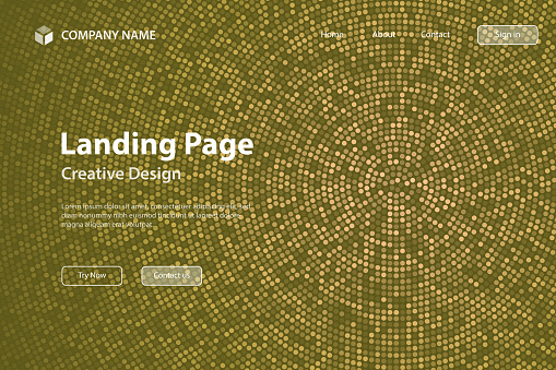 Landing page template for your website. Modern and trendy background. Halftone design with a lot of small dots and beautiful color gradient. This illustration can be used for your design, with space for your text (colors used: Orange, Beige, Yellow, Brown, Green). Vector Illustration (EPS file, well layered and grouped), wide format (3:2). Easy to edit, manipulate, resize or colorize. Vector and Jpeg file of different sizes.
