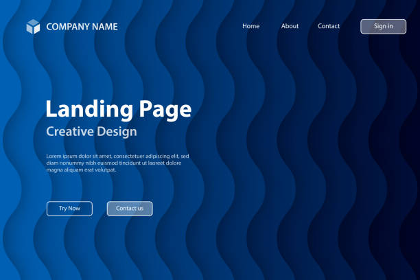 ilustrações de stock, clip art, desenhos animados e ícones de landing page template - trendy geometric background with blue abstract waves - sine wave