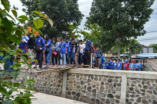 Bandung, West Java, Indonesia - 2018/03/26: The enthusiasm of Persib supporters to watch the game to the stadium