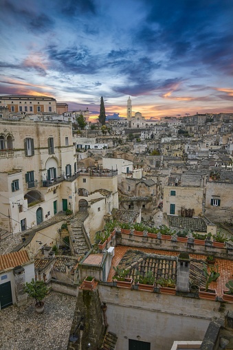 A vertical shot of the beautiful cityscape of Matera, Italy