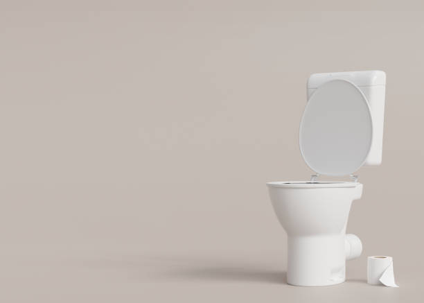 istock Toilet, WC on beige background with copy space. Hygiene, defecation, problems with digestion, constipation concept. Empty space for text, advertising. 3D rendering. 1455200334