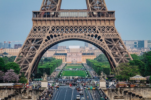 Paris, France – May 04, 2017: A beautiful view of the Eiffel Tower in Paris, France