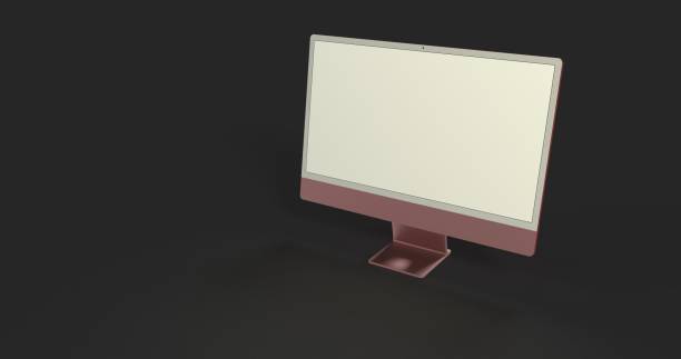 コピ�ー用スペースを持つ暗い背景に液晶ディスプレイの3dレンダリング - computer monitor computer liquid crystal display visual screen ストックフォトと画像