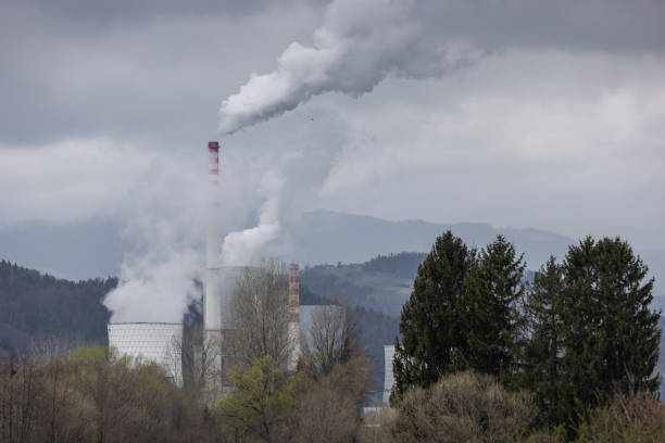 istock Pollution from smoke and smog billowing from a coal power station 1455203463