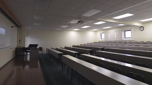 Exiting unoccupied university classroom