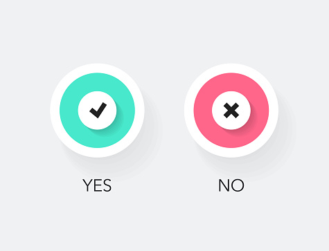 Flat design of yes or no voting buttons. Simple marks graphic design for web or presentation.