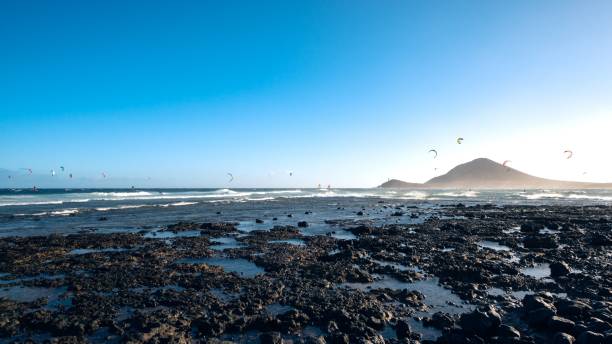 A bright blue sunset sky over El Medano, Tenerife