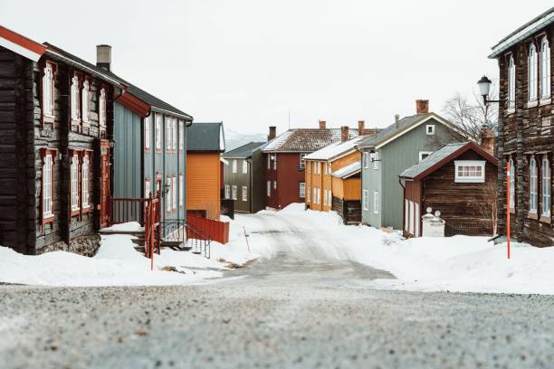 Spell olaveien, Roros Roros, Norway – April 02, 2022: The Spell olaveien in Roros Norway roros mining city stock pictures, royalty-free photos & images