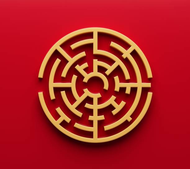 istock Circle maze  labyrinth game 3d illustration. Round puzzle circular maze game with  no solution. 1455208787