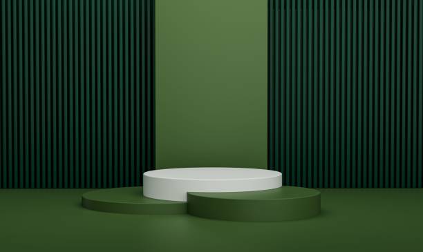 istock Abstract geometric shape background with a green and white podium minimalist 1455210302