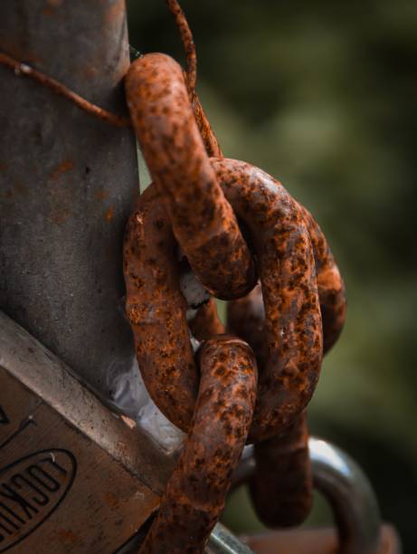 istock Rustic Chain Attached To A Fence With A Lock 1455211073