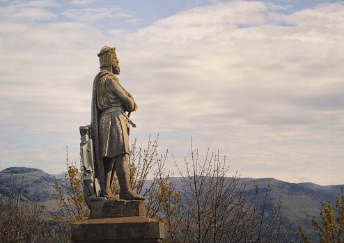 A closeup of the Robert de Bruce Statue in the Stirling Castle, Scotland