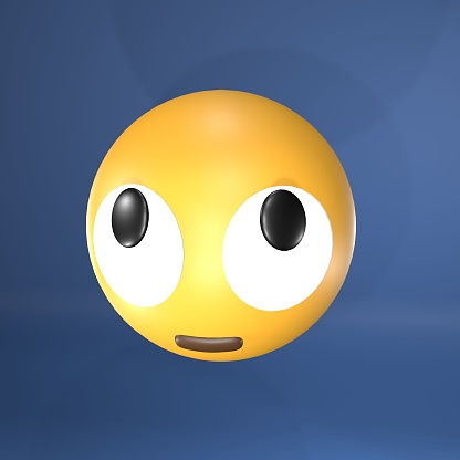 3d rendering of Emoji with star eyes on blue background.