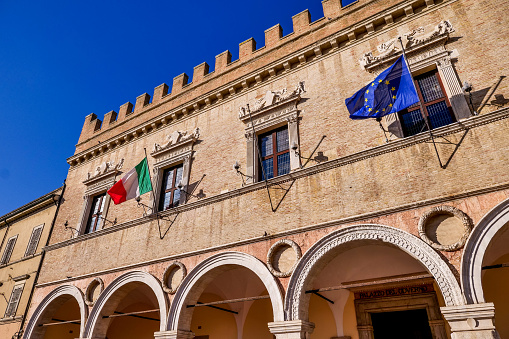La hermosa fachada del Palazzo Ducale de Pesaro en la costa adriática de Italia photo