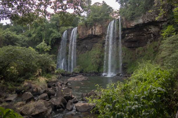istock Beautiful landscape of a waterfall on a cloudy day 1455214428
