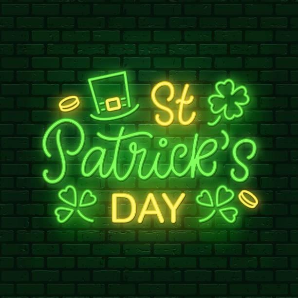 dzień świętego patryka neonowy podświetlany baner - st patricks day irish culture pub clover stock illustrations