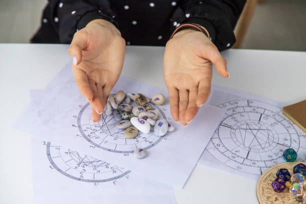 istock Woman numerologist astrologer counts numbers. Selective focus. 1455216130