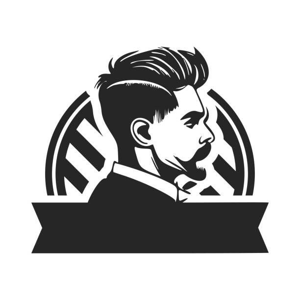 logo yang menggambarkan seorang pria brutal dan bergaya. logo dapat menggambarkan desain bergaya untuk tempat pangkas rambut atau salon. - barbershop australia ilustrasi stok