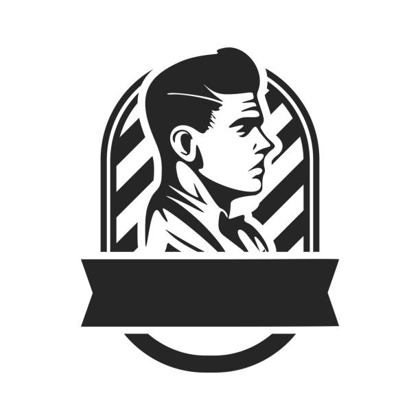 logo yang menggambarkan seorang pria brutal dan bergaya. dapat menjadi elemen desain yang sederhana namun kuat untuk tempat pangkas rambut atau salon. - barbershop australia ilustrasi stok