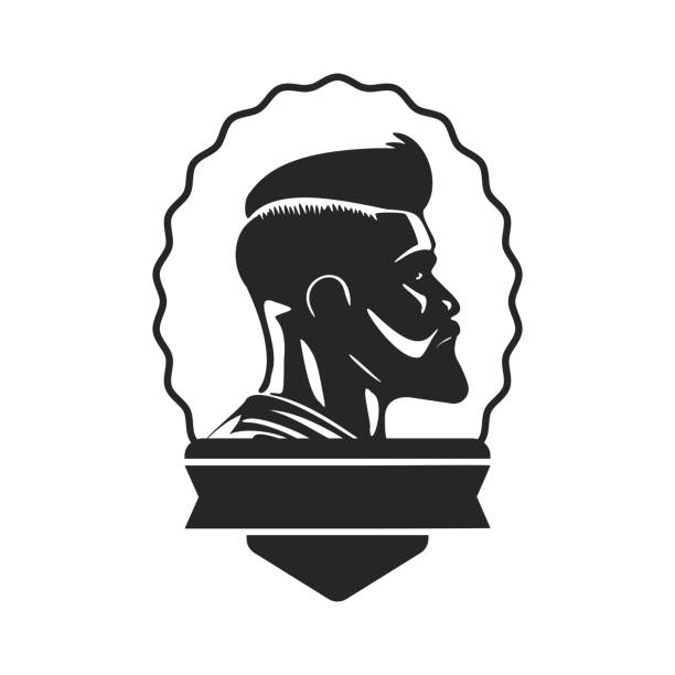 logo yang menggambarkan seorang pria brutal dan bergaya dengan janggut. logo dapat menggambarkan desain bergaya untuk tempat pangkas rambut atau salon. - barbershop australia ilustrasi stok
