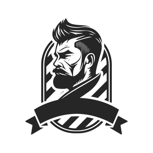 logo yang menggambarkan seorang pria bergaya dan brutal. dapat menjadi elemen desain yang sederhana namun kuat untuk tempat pangkas rambut atau salon. - barbershop australia ilustrasi stok