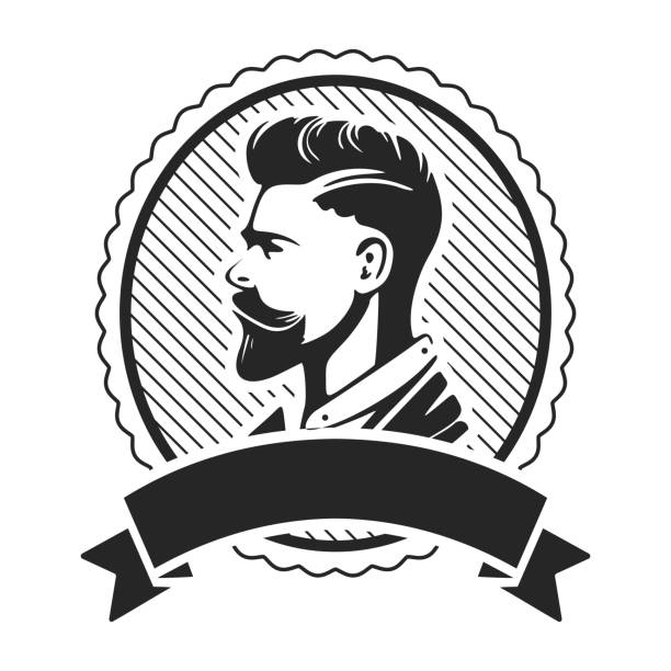 logo yang menggambarkan seorang pria brutal. logo dapat menggambarkan desain bergaya untuk tempat pangkas rambut atau salon. - barbershop australia ilustrasi stok