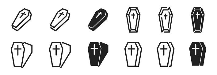 Coffin icon set. Grave symbol. Coffins icons. Vector illustration.