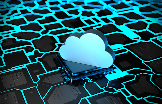 Circuit Board And Cloud Computing icon. Technology Concept.