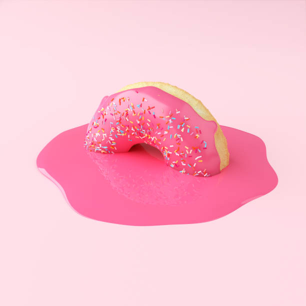 Pink donut melts on a pink background. Creative food concept. 3D rendering.
