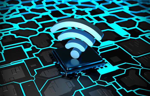 Circuit Board And Wi-fi icon. Technology Concept.