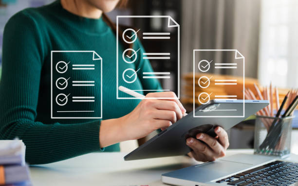 istock Online business contract Electronic signature, e-signing, digital document management, paperless office, business hand working at office 1455229612