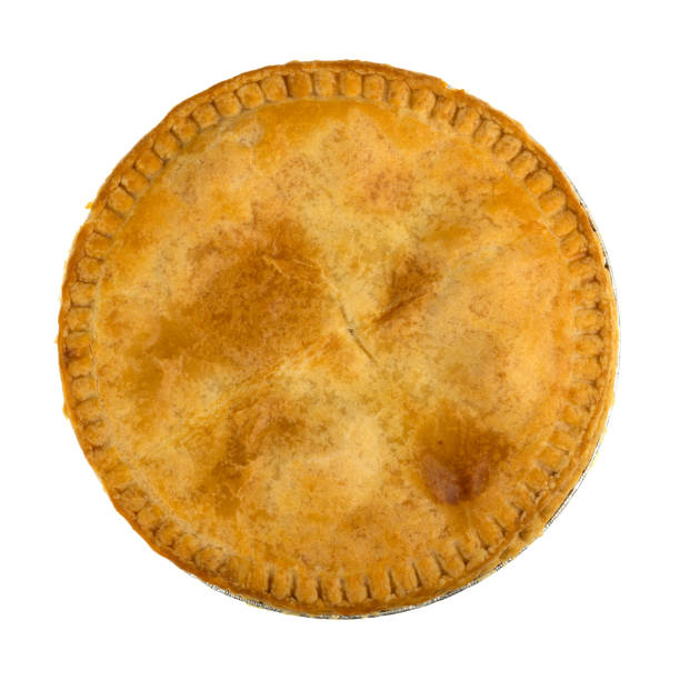 istock Top view of a whole chicken meat pie isolated on a white background. 1455231477