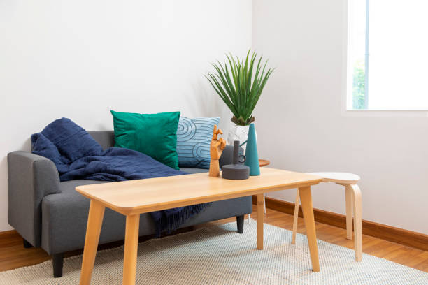istock Coffee table with plant pot and modern vase. 1455232235